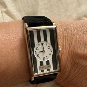 Geoffrey Beene Black and White Striped Rectangular Watch